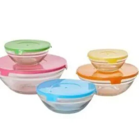 Kitchen Work Other - 10pc. Glass Bowl Set with Color Lids